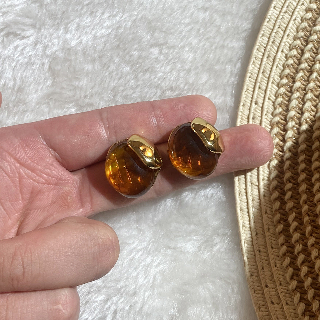 Multi-Color Resin Oval Earrings Fashion Stainless Steel Earrings Niche Earrings E573