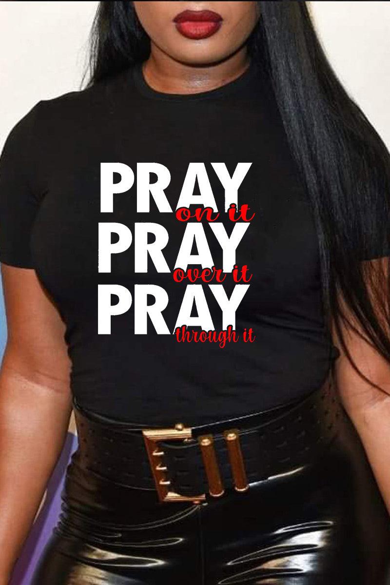 Plus Size Casual Round Neck African Letter Print T-Shirt