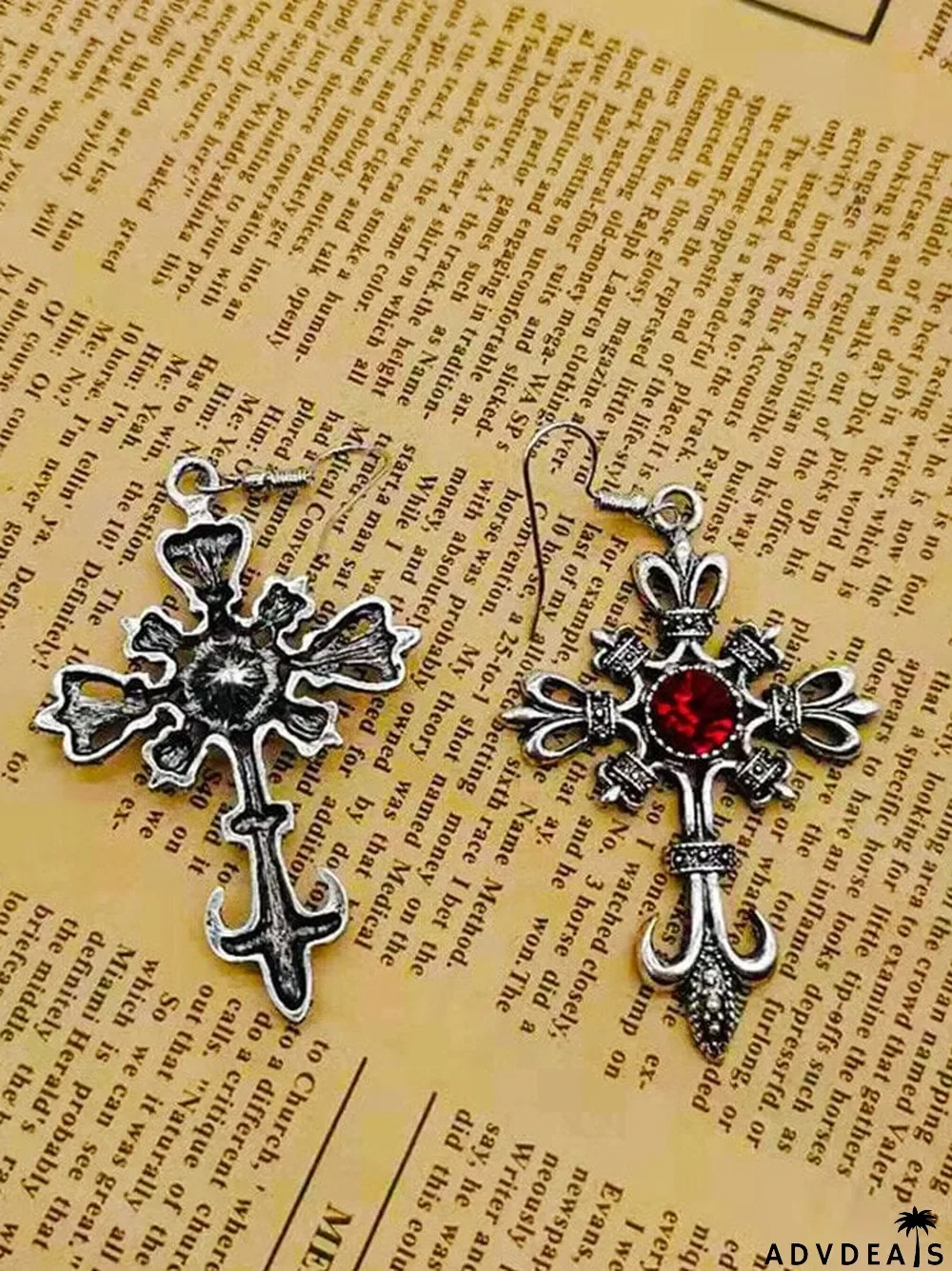 Dark Cross Red Rhinestone Earrings