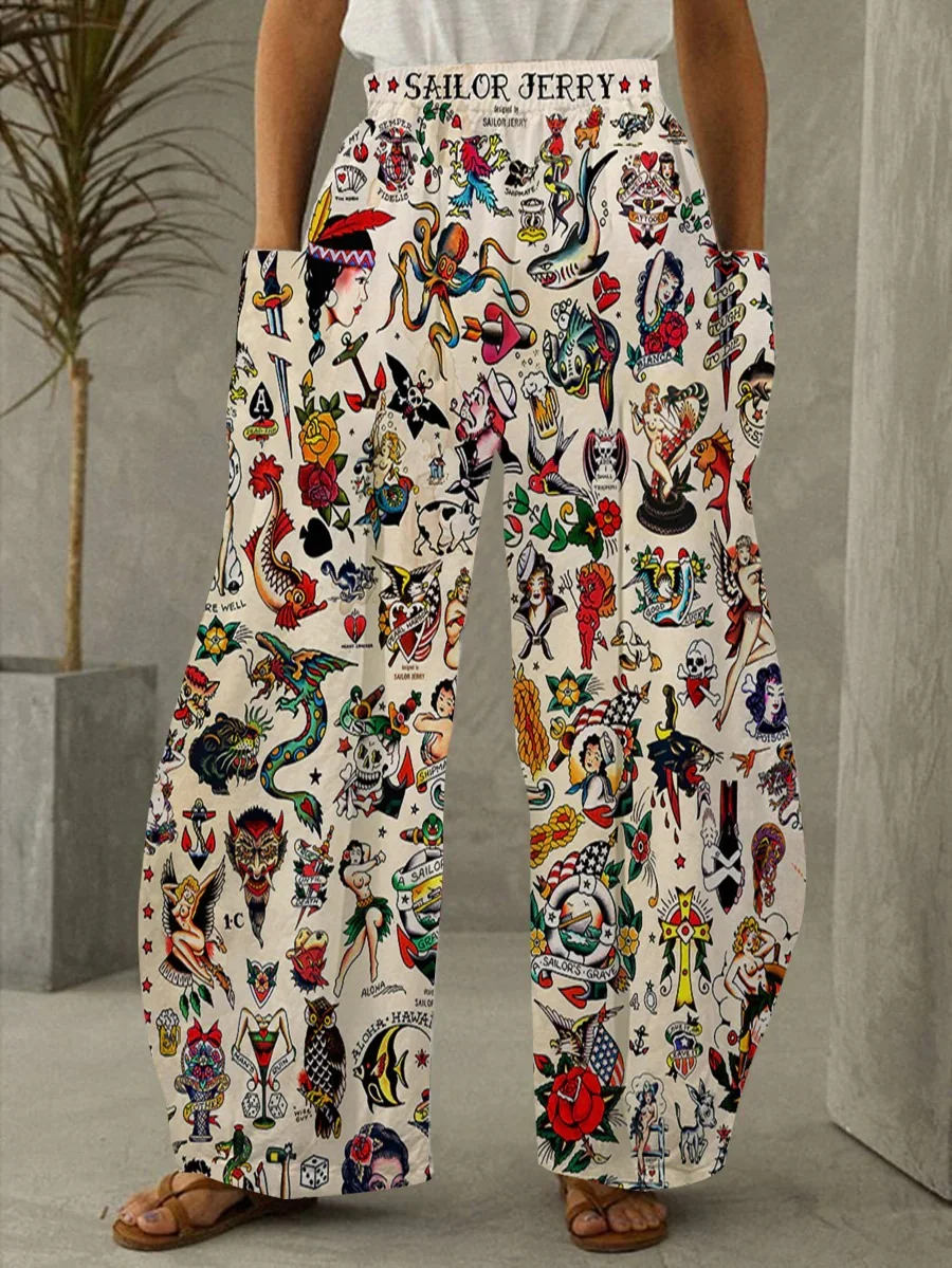 Women's Retro Sailor Jerry Printed Pants