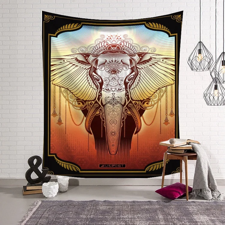 Bohemian Mandala Elephant Tapestry Wall Hanging Sandy Beach Picnic Throw Rug Blanket Camping Tent Travel Sleeping Pad Bedspread