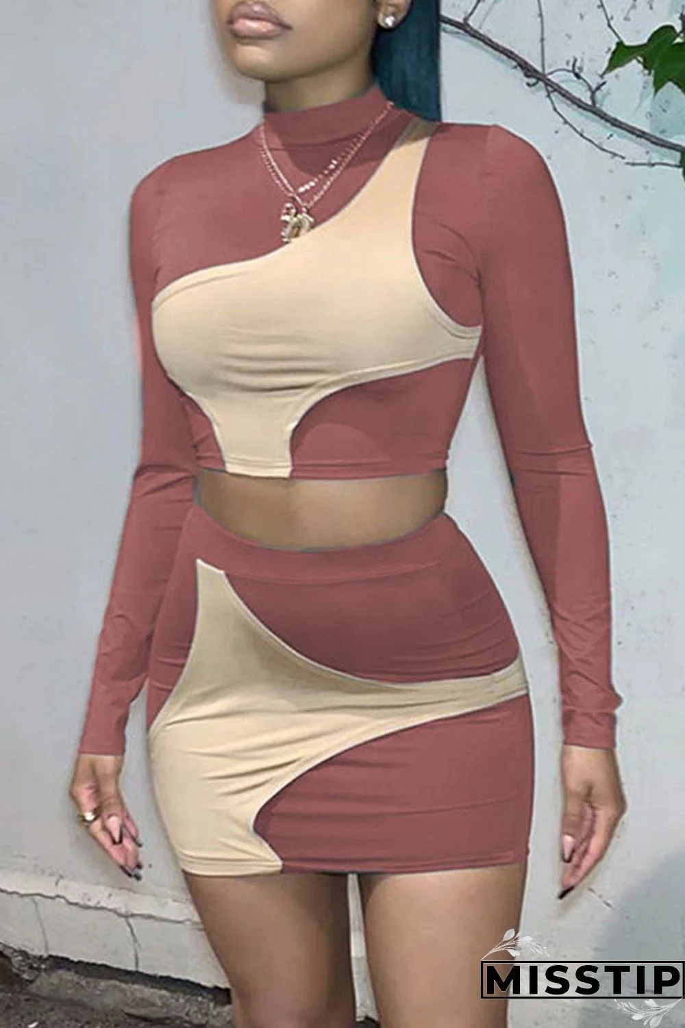 Black Casual Street Solid Patchwork Contrast Half A Turtleneck Long Sleeve Two Pieces