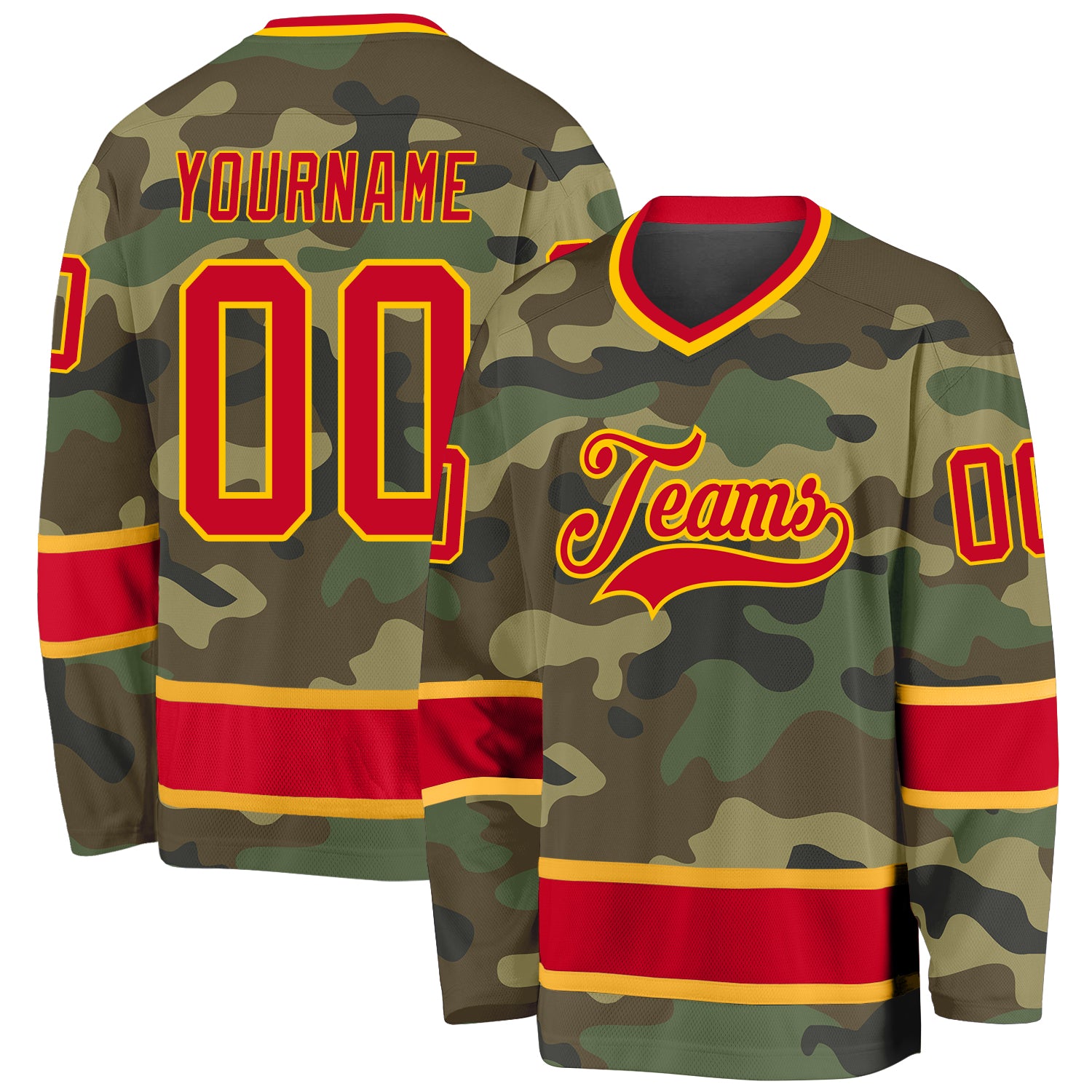 Custom Camo Red-Gold Salute To Service Hockey Jersey | captainssportss.com