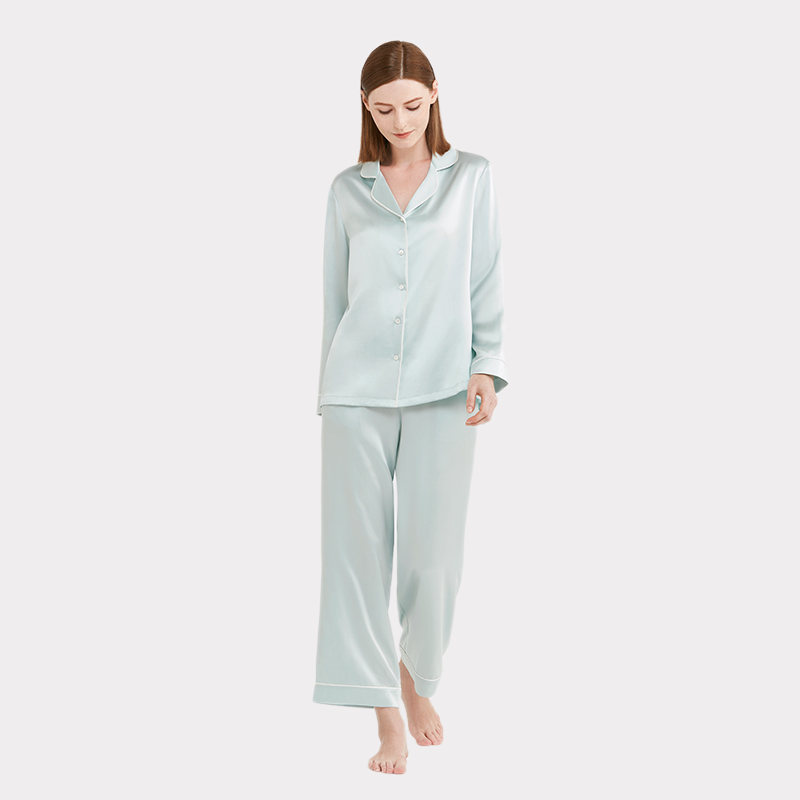 Yellow Mulberry Silk Pajamas Set For Women