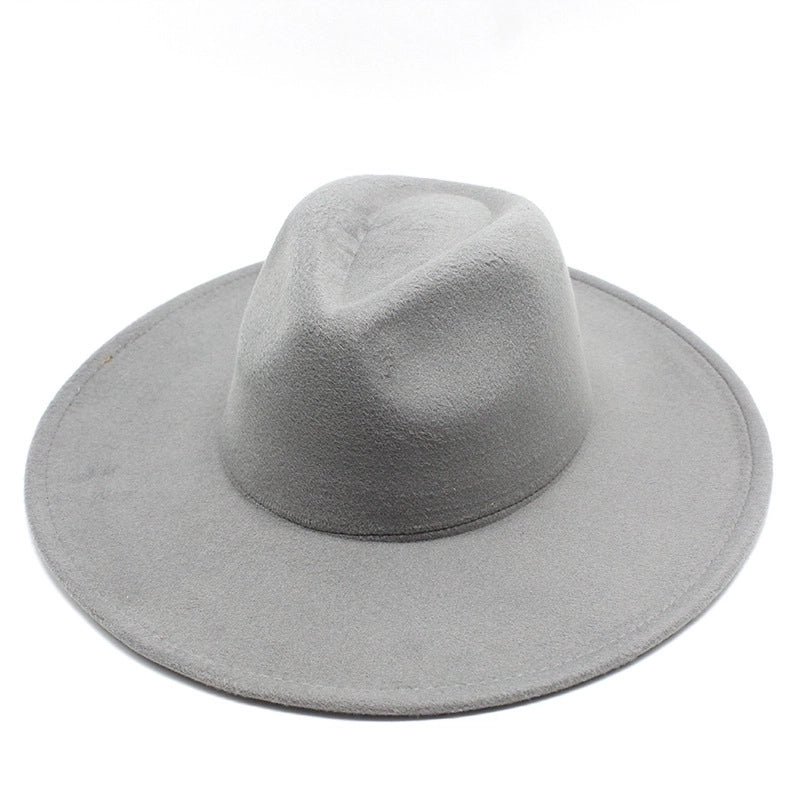 Unisex Elegant Solid Color Big Eaves Flat Eaves Fedora Hat