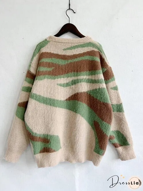 Color Block Round Neck Sweater