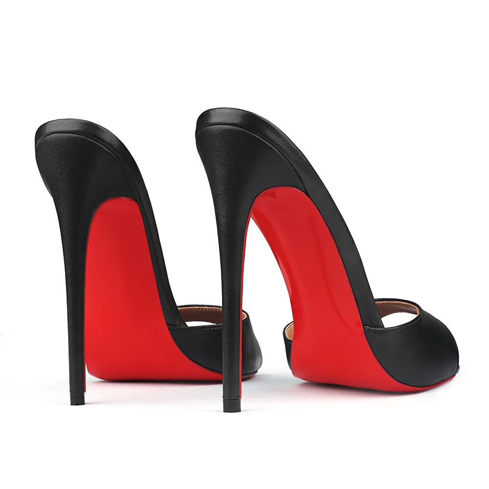 120mm/100mm/80mm Women's Sandals Strap Pointed Toe Mules Red Bottom Heels Matte-vocosishoes