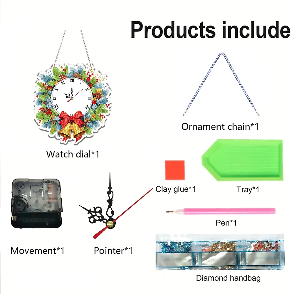 2D Flat DIY Christmas Acrylic Diamond Painting Clock Pendant Home Decoration