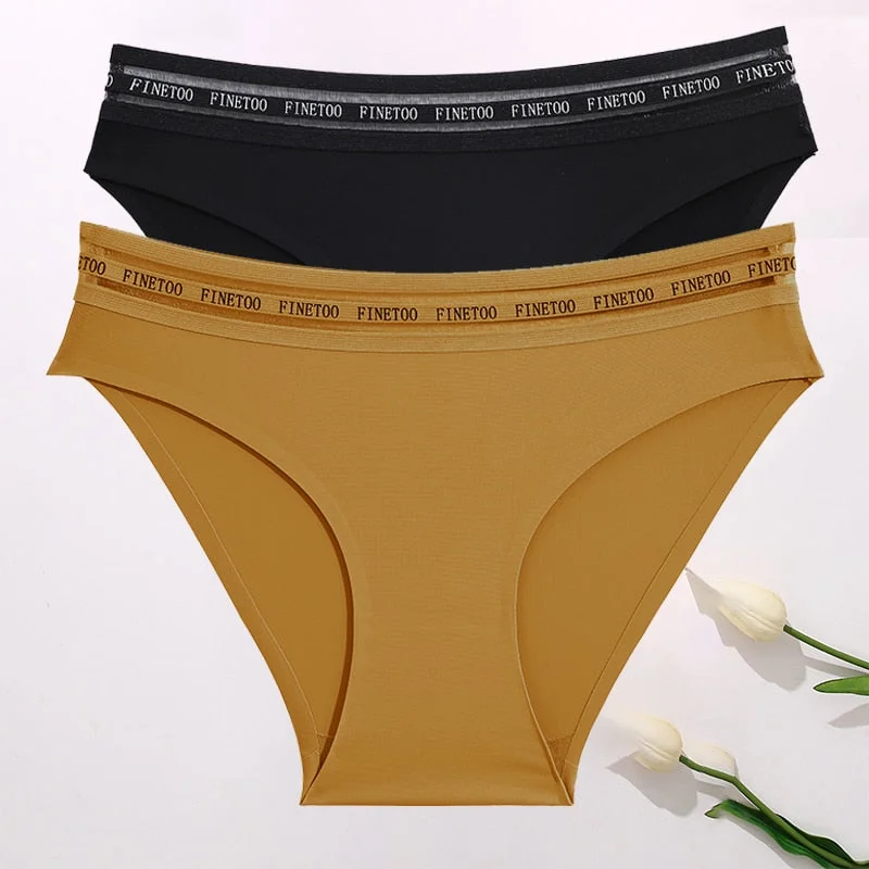 FINETOO 2PCS/Set Women Seamless Panties Lingerie Letter Underpant Ladies 7 Solid Colors L-XXL Woman Sexy Panty Briefs Underwear