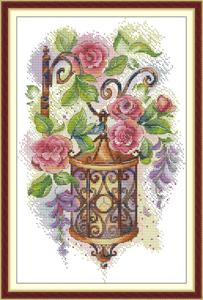 【Joy Sunday Brand】Flower Street Lights 27*38cm 14CT Stamped Cross Stitch gbfke