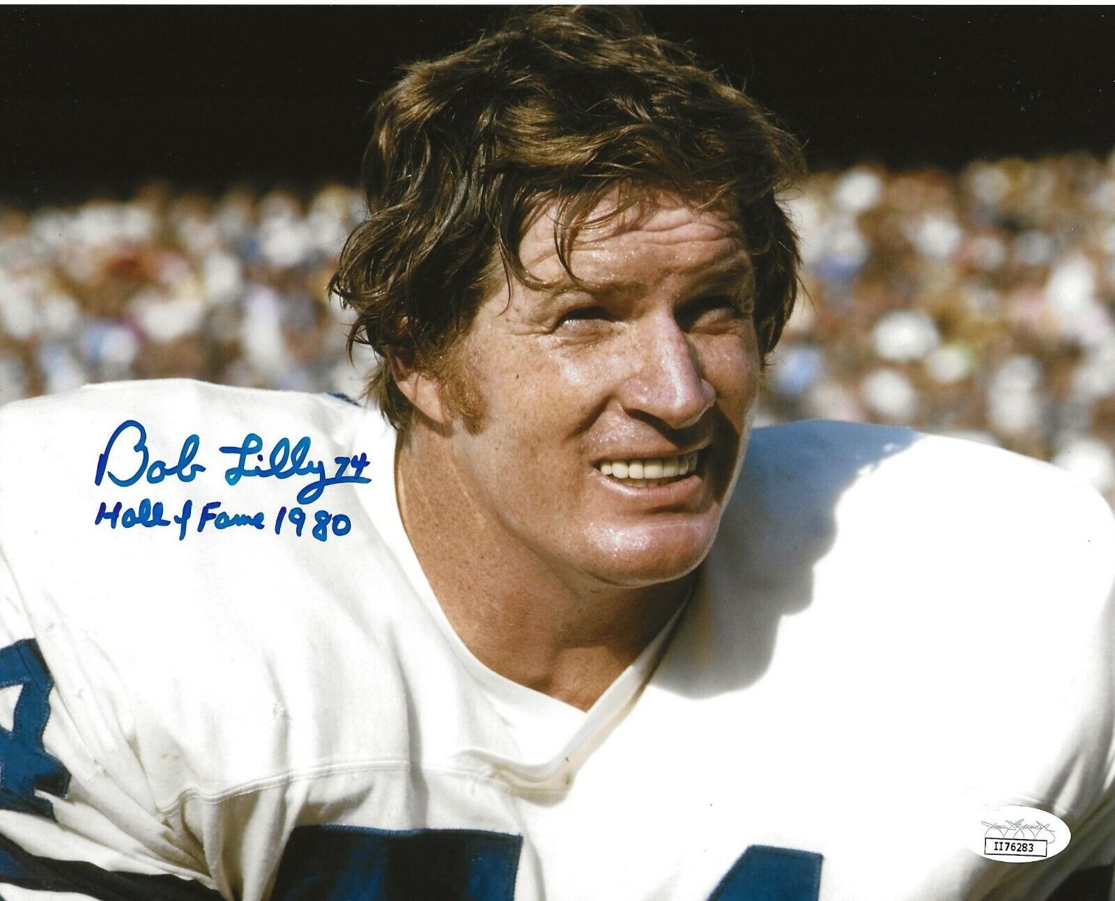 Bob Lilly signed Dallas Cowboys 8x10 Photo Poster painting autographed W/ HOF Inscription JSA