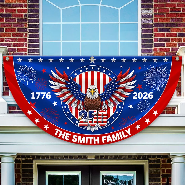 Personalized America 250th Anniversary Bunting Flag Personalized Family Name 1776-2026 250 Years Birthday America Non-Pleated Fan Flag