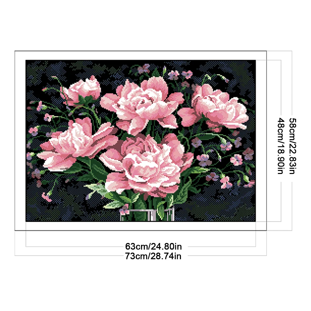 9CT Full Stamped Cross Stitch Bead Embroidery- Peony(Canvas|63*48CM)