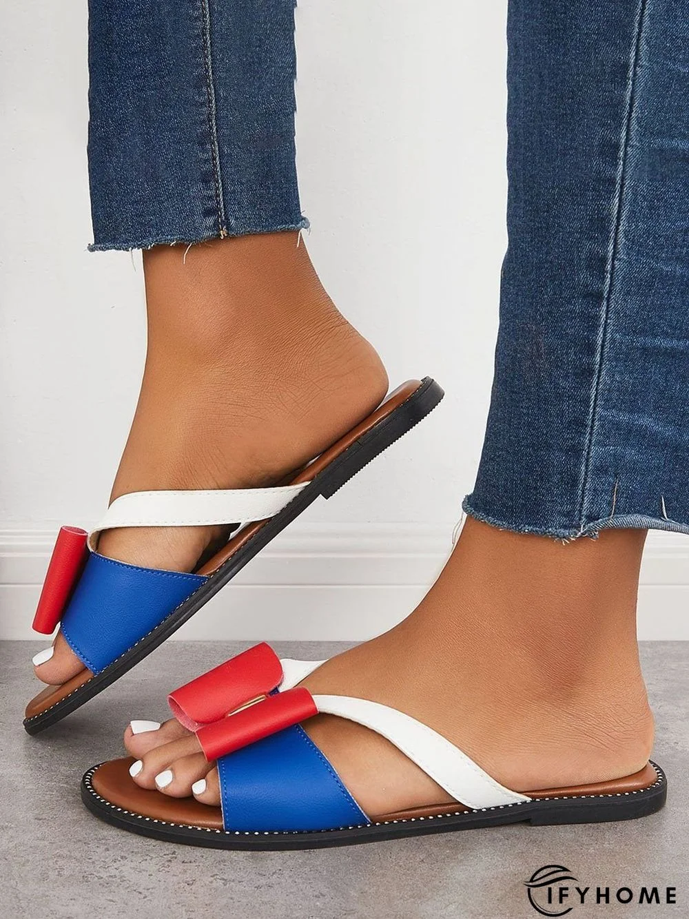 Contrast Paneled Bow Flat Slippers | IFYHOME