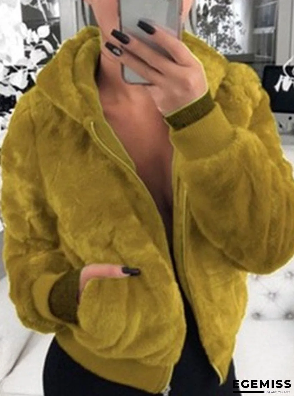 Casual Hooded Faux Fur Plush Jacket | EGEMISS