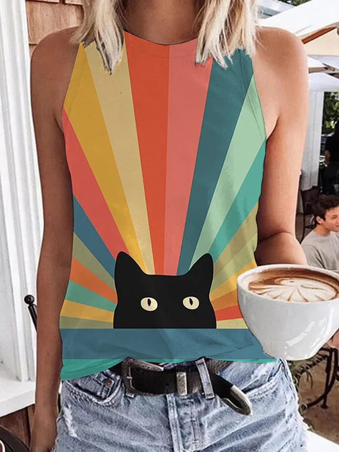 Rainbow Cat Print Comfort Vest Top