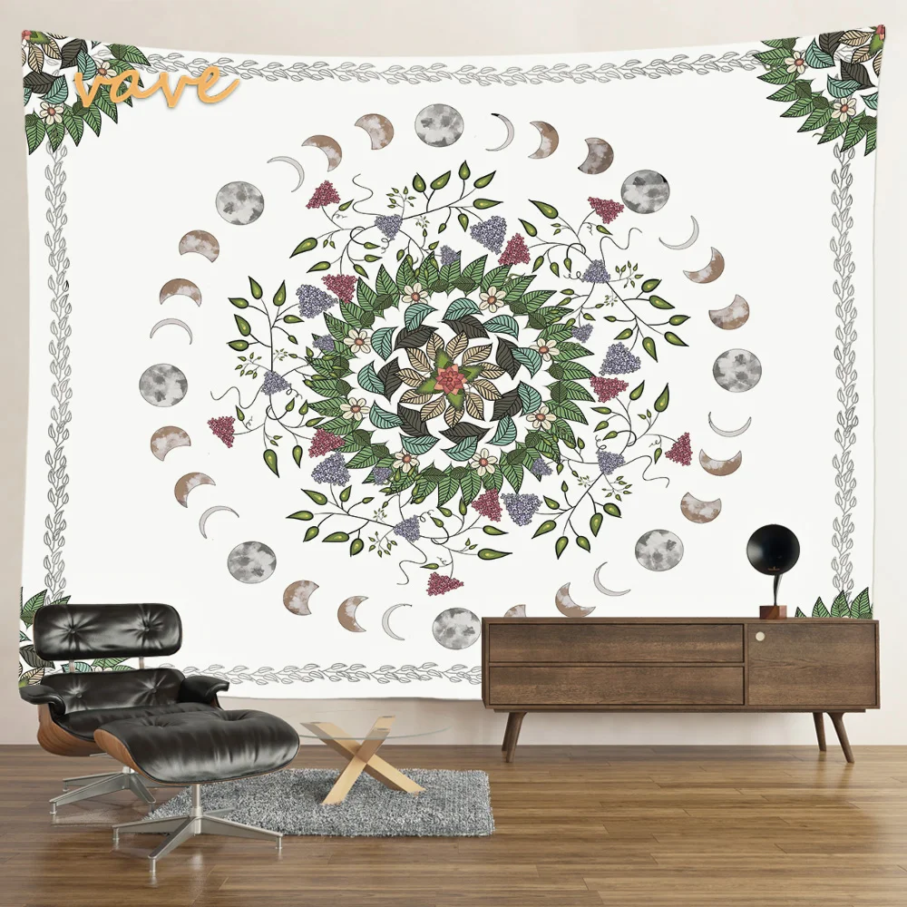 Nigikala Phase Tapestry Black and White Wall Hanging Boho Hippie Mandala Cloth Fabric Tapestry Flower Aesthetic Room Dorm Decor