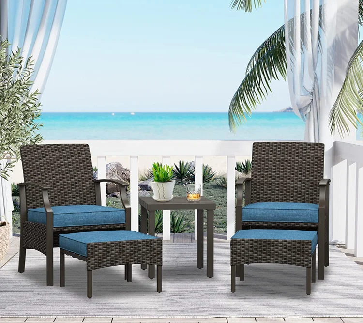 GRAND PATIO 5 Pieces Outdoor Patio Furniture Sets Weather Resistant Wicker Outdoor Chairs with Ottomans and Coffee Tables