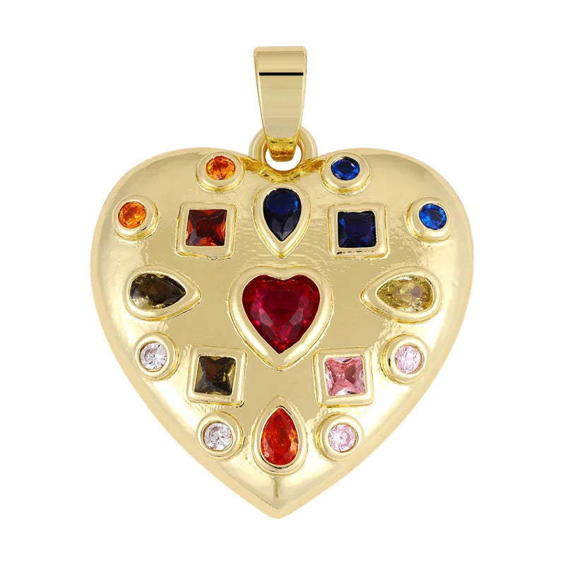 1 Piece 18.5*13.3MM Copper Zircon Geometric Heart Shape Flower Polished Pendant Jewelry Accessories