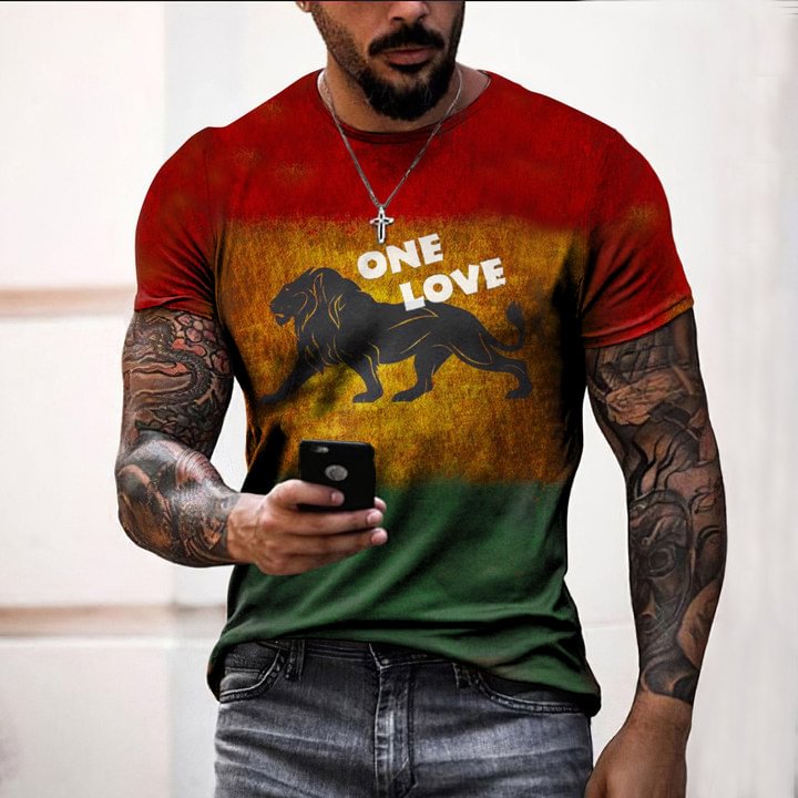 BrosWear ONE LOVE Colorblock Men's Casual Short Sleeve T-Shirt