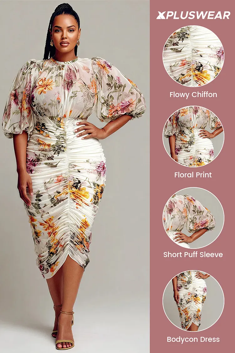 xpluswear party dresses Xpluswear Design Plus Size Formal Champagne Floral 3/4 Sleeve Pocket Satin Two Piece Dress Set