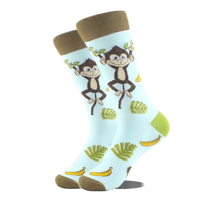 Unisex Cute Printing Animal Color Block Cotton Ankle Socks A Pair