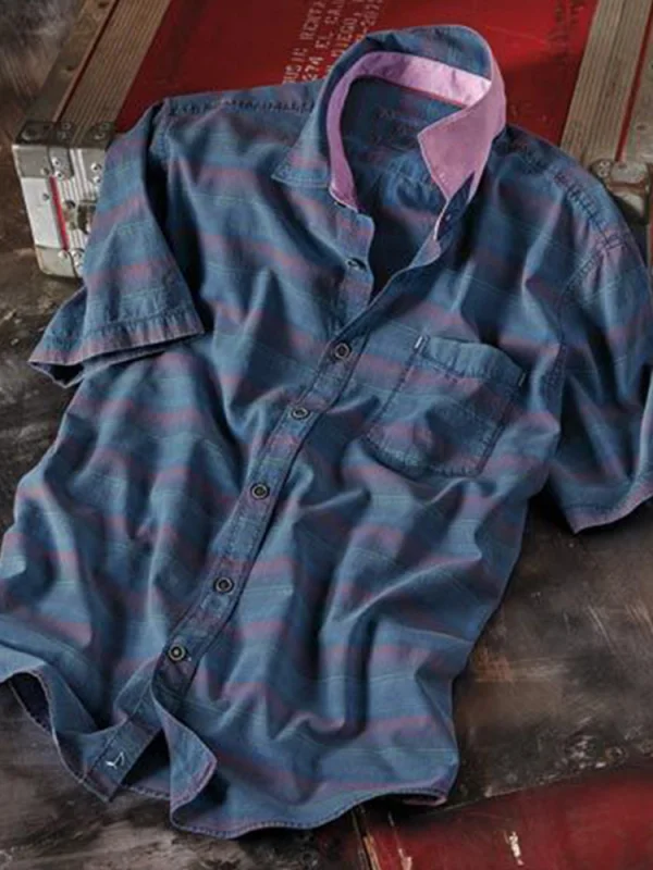 Men's multicolor striped pattern cotton linen shirt