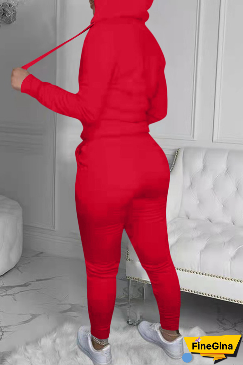 Yellow Street Print Patchwork Hooded Collar Long Sleeve Two Pieces