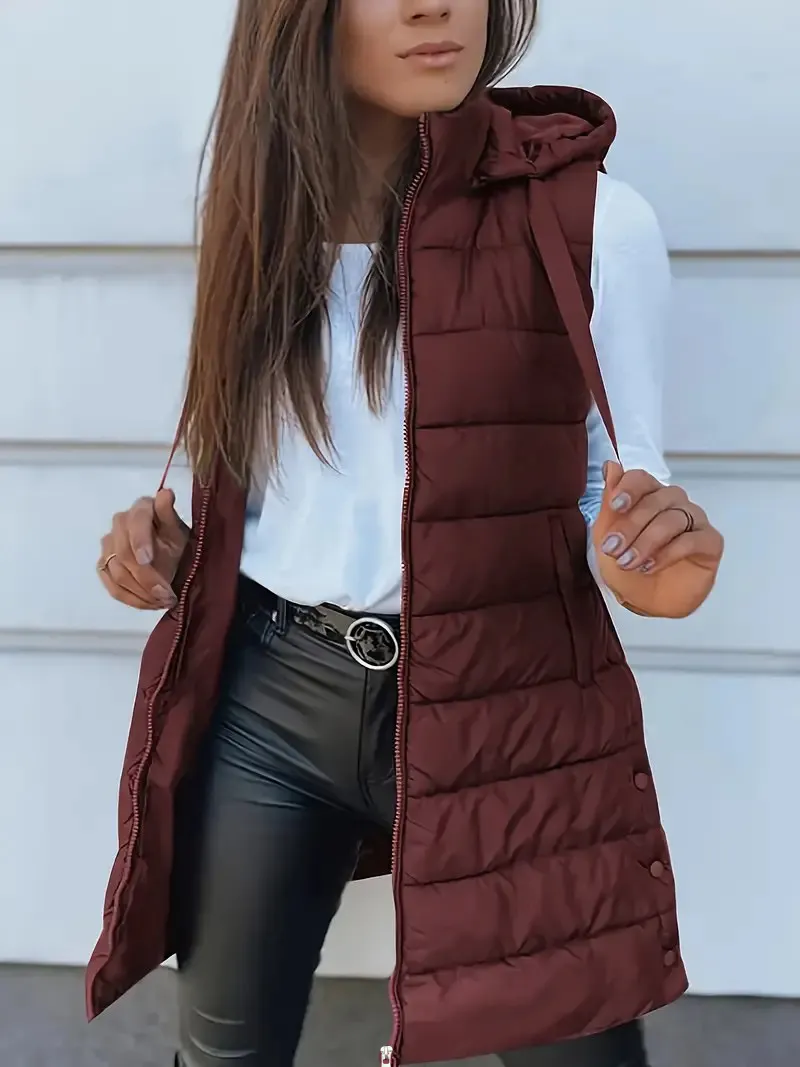Women Long Hooded Puffer Vest