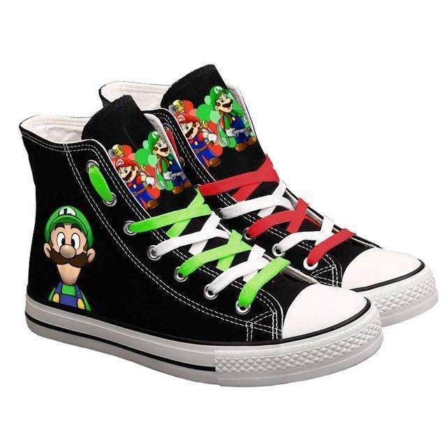 Cute Super Mario Printed Sneakers Women Men Canvas Shoes Cartoon Casual Shoes Teenagers Boys and Girls Sports Shoes Black Color