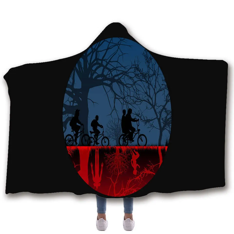 Stranger Things Hooded Blanket For children Sherpa Fleece Hoodie Blanket For Sofa Microfiber Mantle Throw Blanket For Travel