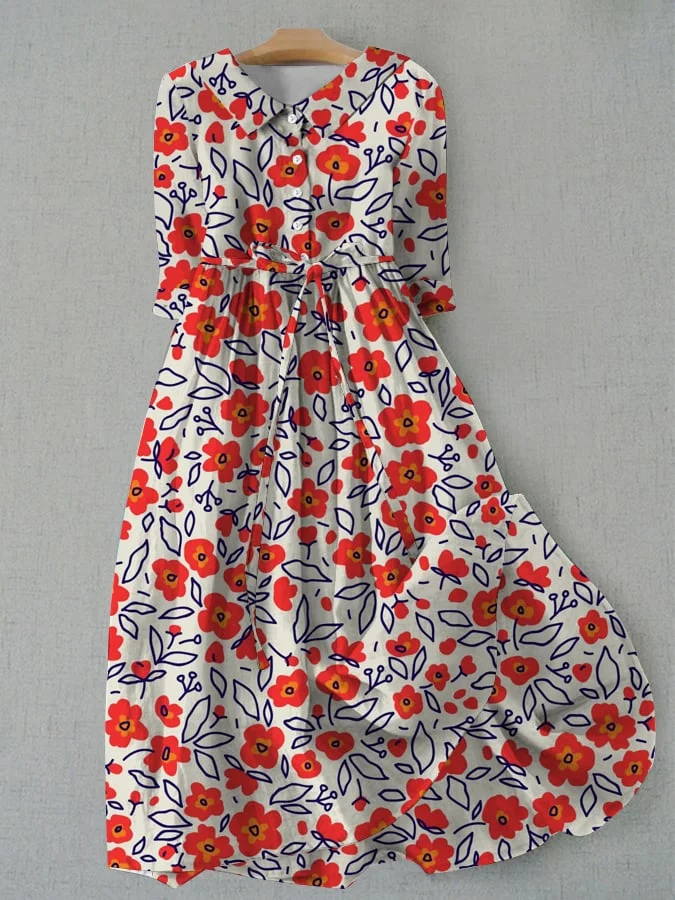Women's Woven Abstract Floral Print Lace-Up Dress
