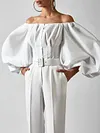 Solid Color Off-The-Shoulder Puff Sleeves Buttoned Shirt Top