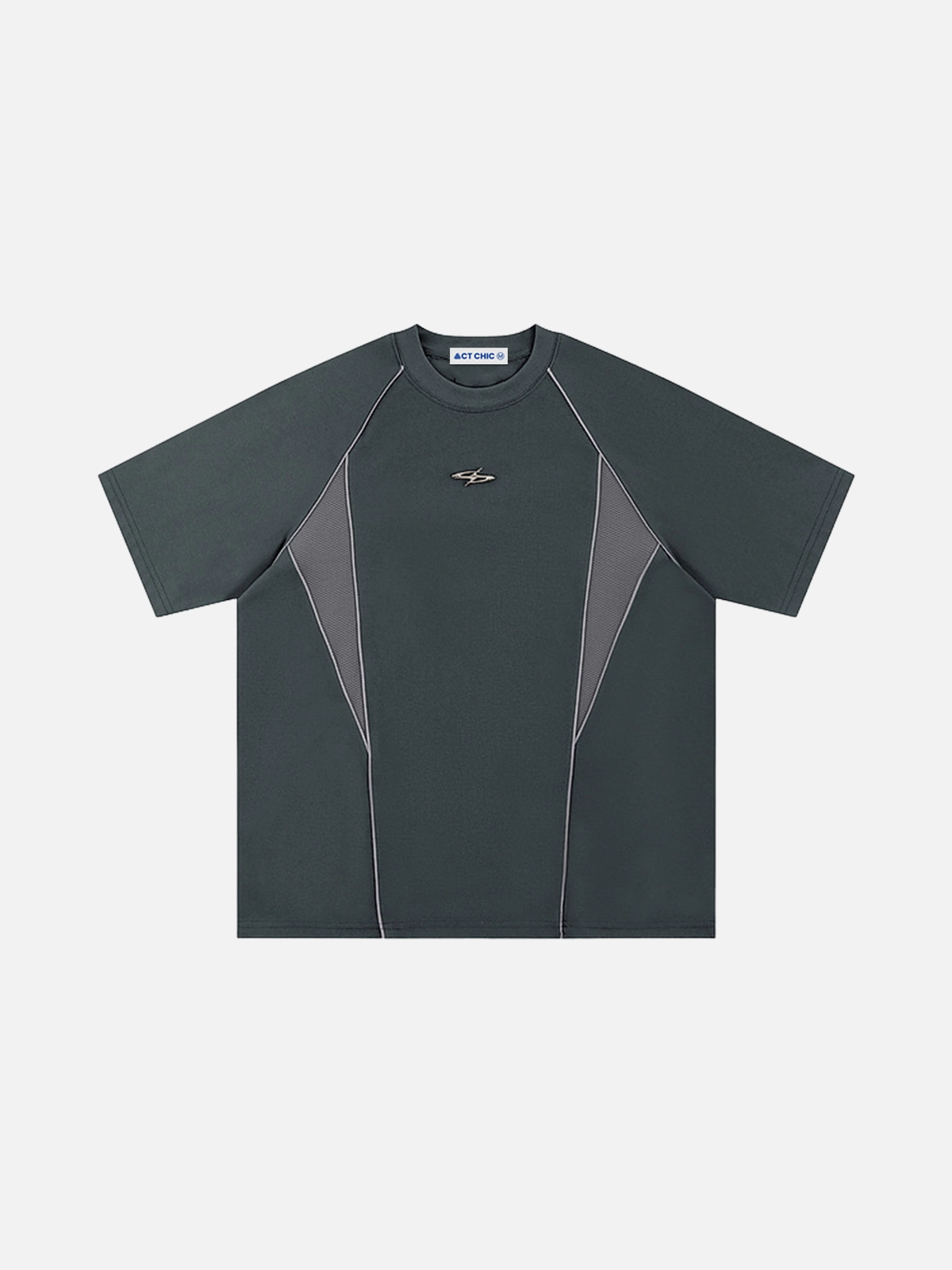 Grey Line Color Blocking Oversized Sports Tee Front