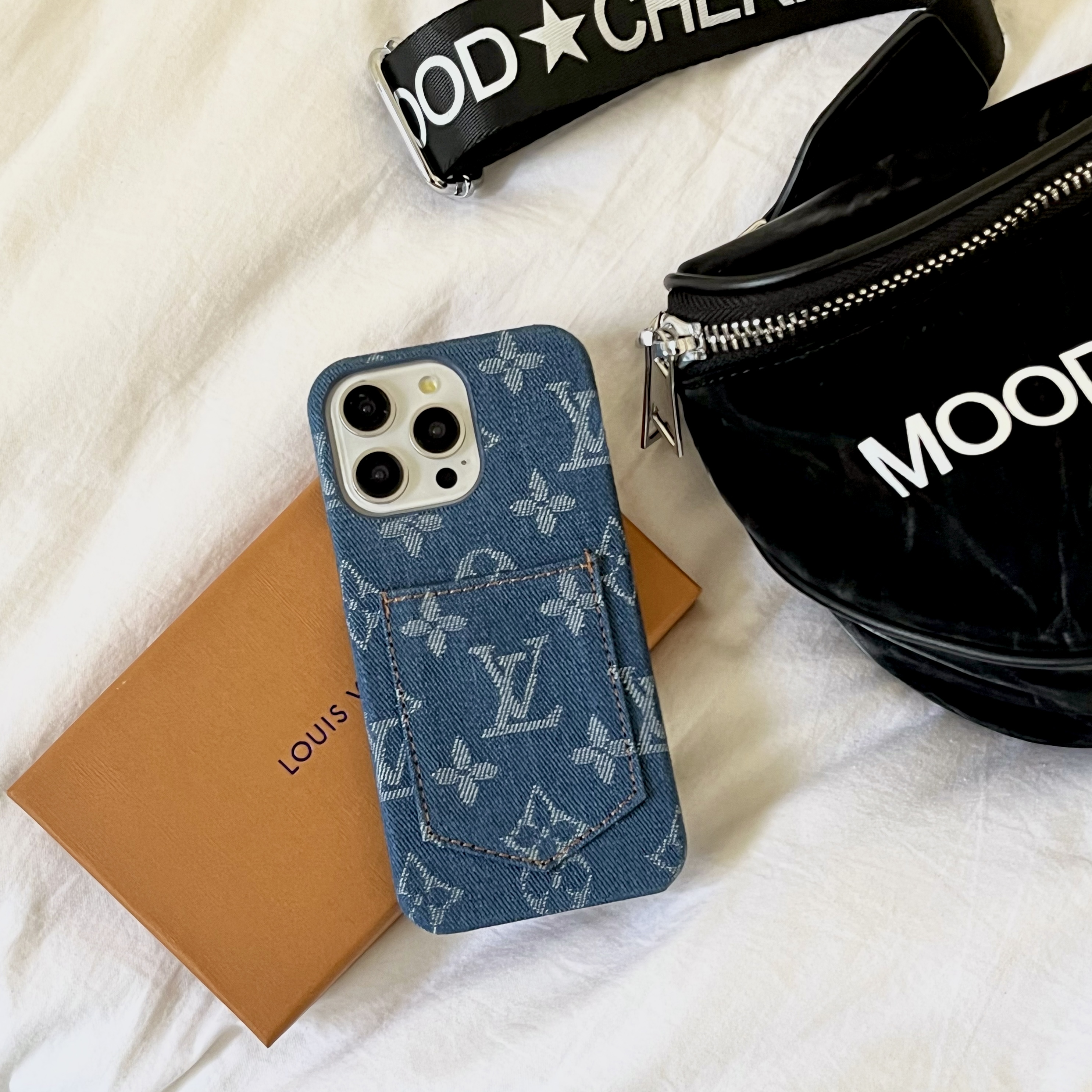 Denim Canvas LV Back Card Slot Apple iPhone Case