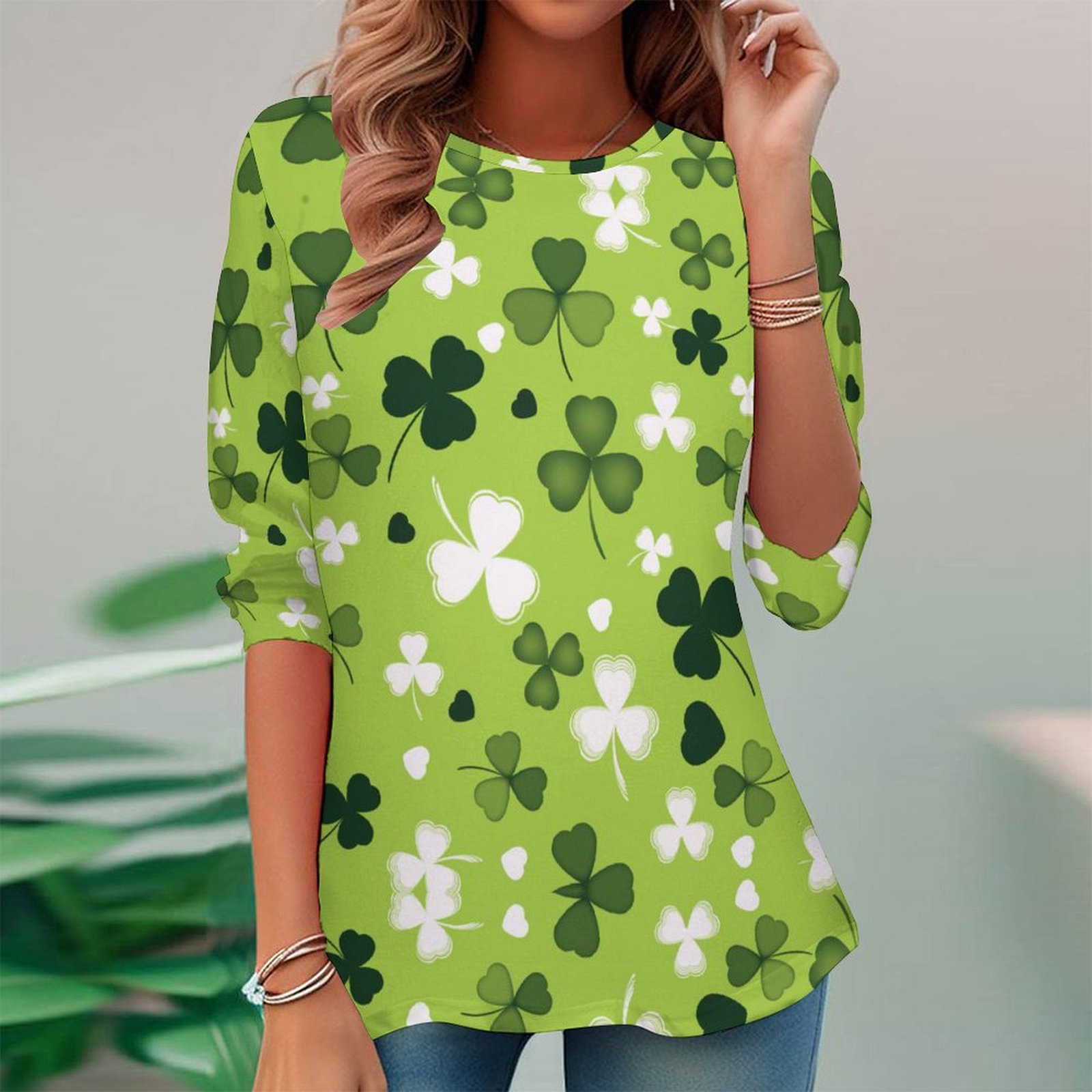 Women Long Sleeve V-neck Graphic Floral Printed Top