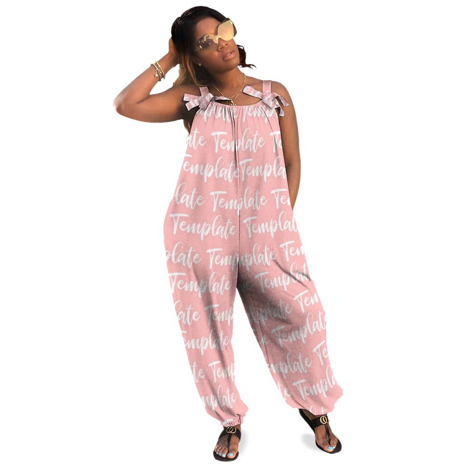 Modern Blush Pink White Typography Plus Size Wide Leg Jumpsuit Women Summer Casual Fifty Plus Jumpsuits Plunge Boho Pockets