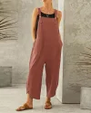 Button Pocket Playsuit Romper Women Strap Long Solid Casual Jumpsuits