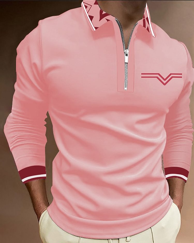 Contrasting Color Casual Business Long Sleeve Polo