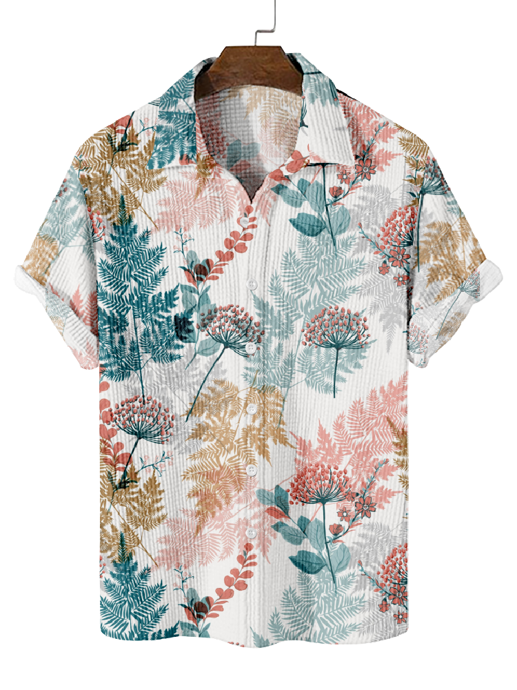 Men's Breathable Waffle Hawaiian Collection Short Sleeve Shirt  0742