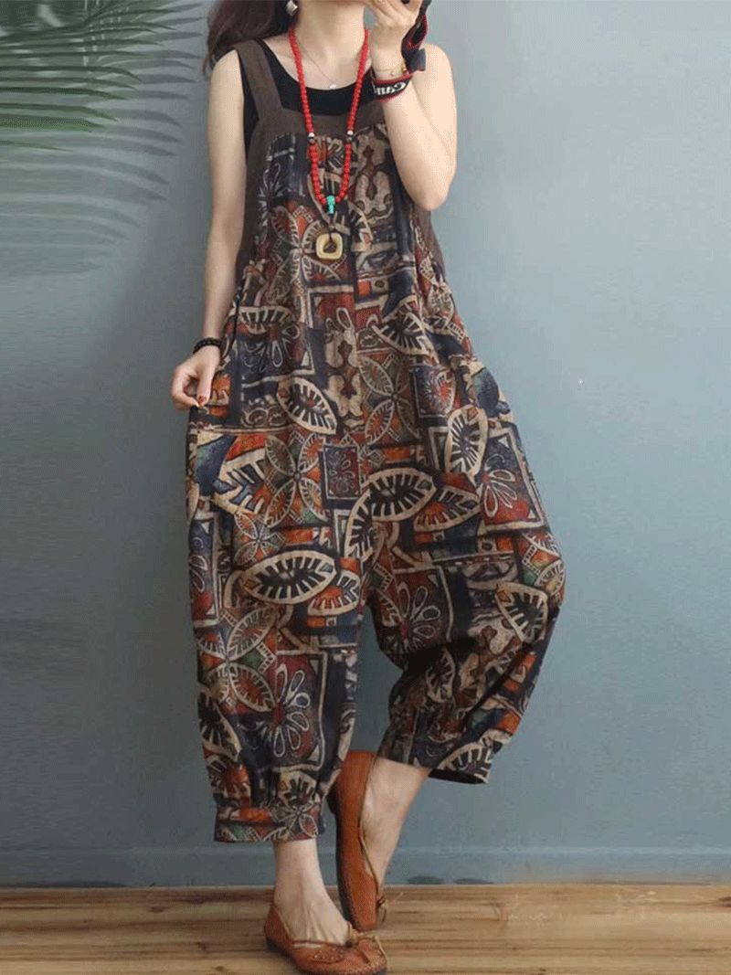 Lo Siento Ethnic Print Cotton & Linen Overall Dungaree