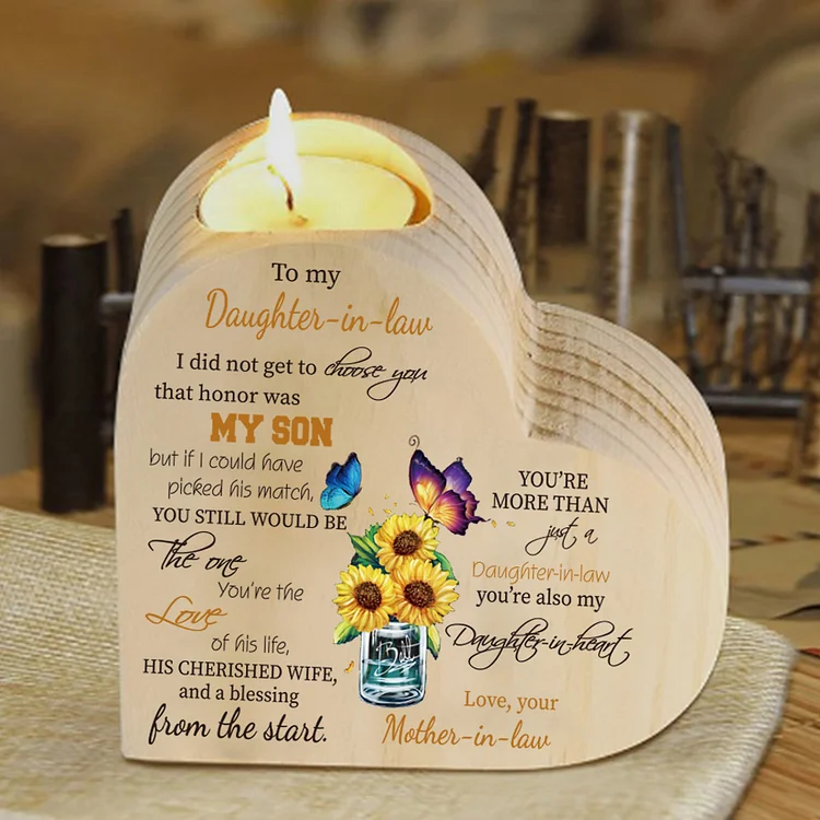 To My Daughter-in-law Wooden Heart Candle Holder "You’re also my daughter-in-heart" Gifts For Daughter