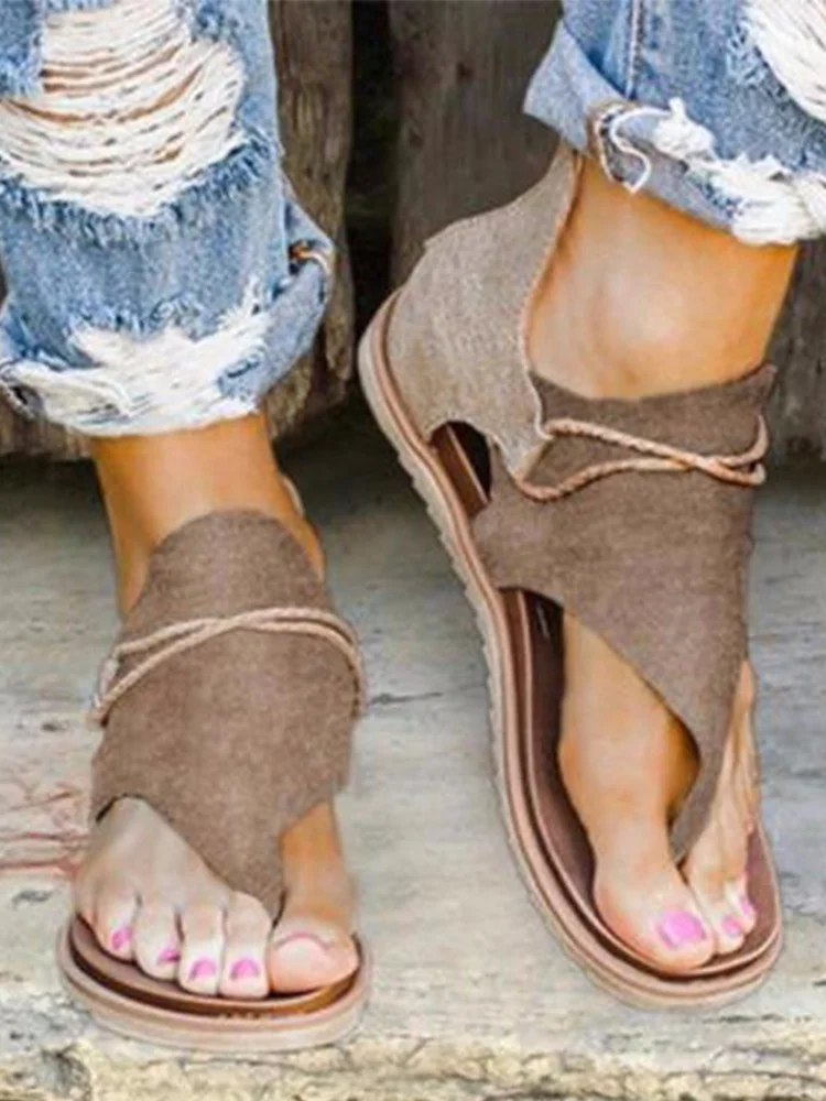 Solid Flat Back Zip Casual Thong Sandals
