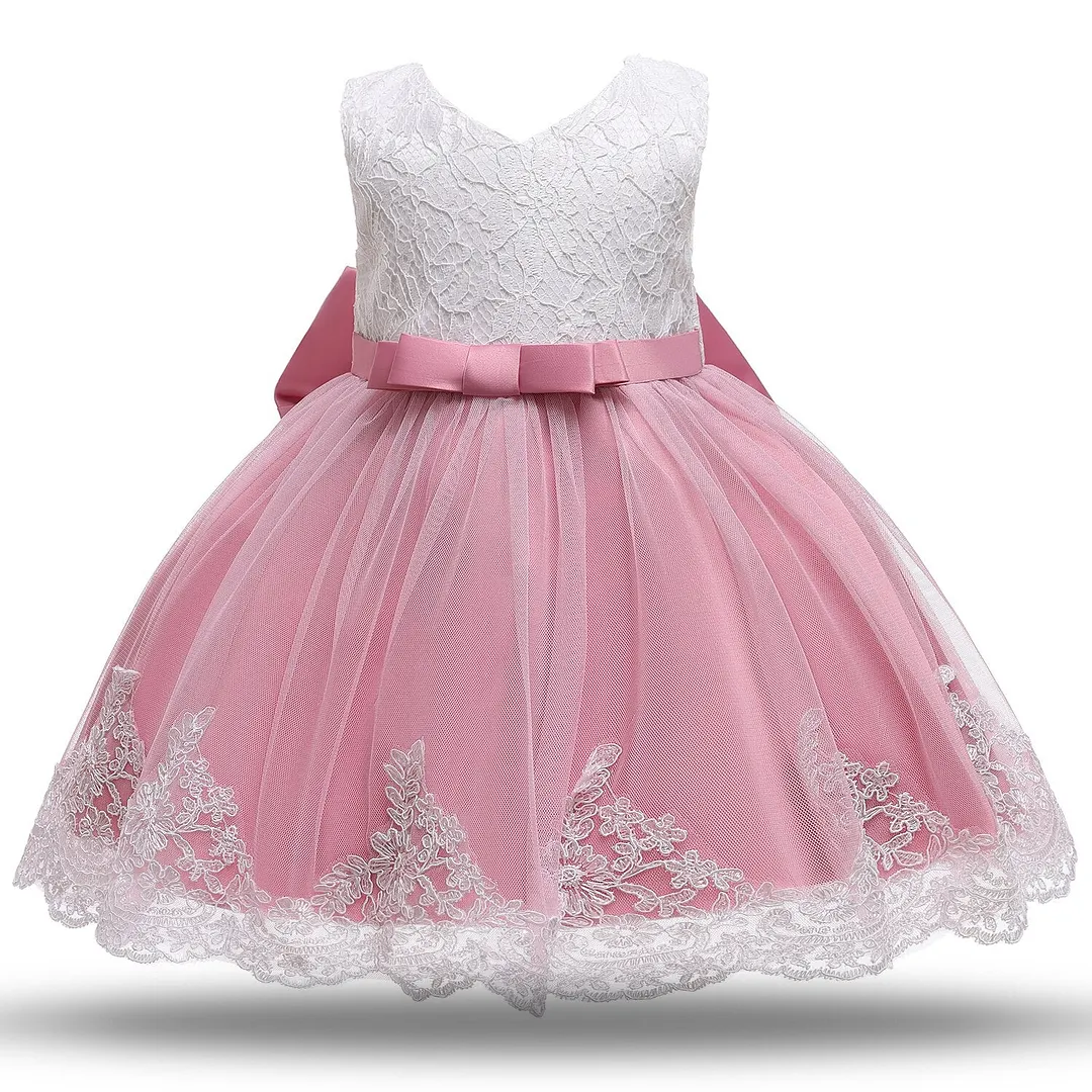 Baby Girls White Baptism Dress Newborn Princess Birthday Wear Toddler Flower Christening Ball Gown Kids Dresses for Girls 12 24M