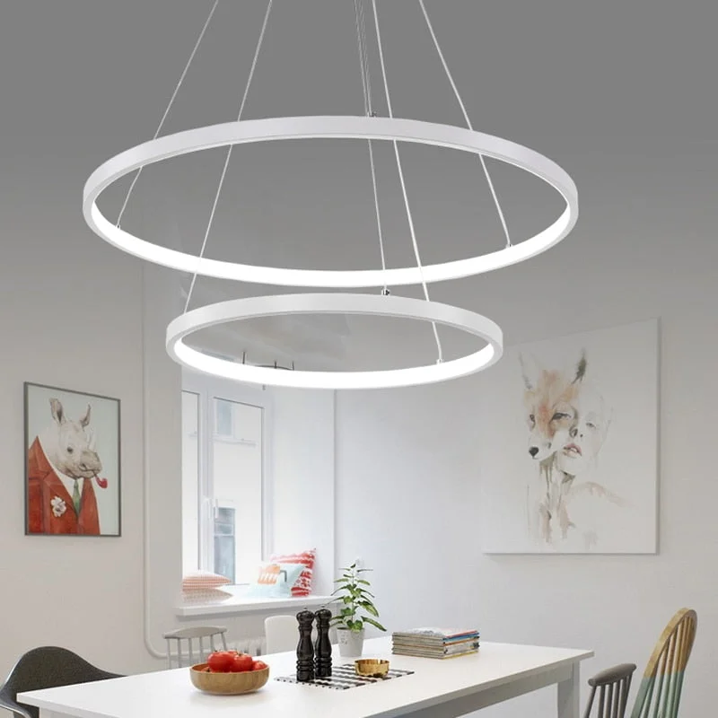 60CM 80CM 100CM Modern Pendant Lights For Living Room Dining Room Circle Rings Acrylic Aluminum Body LED Ceiling Lamp Fixtures
