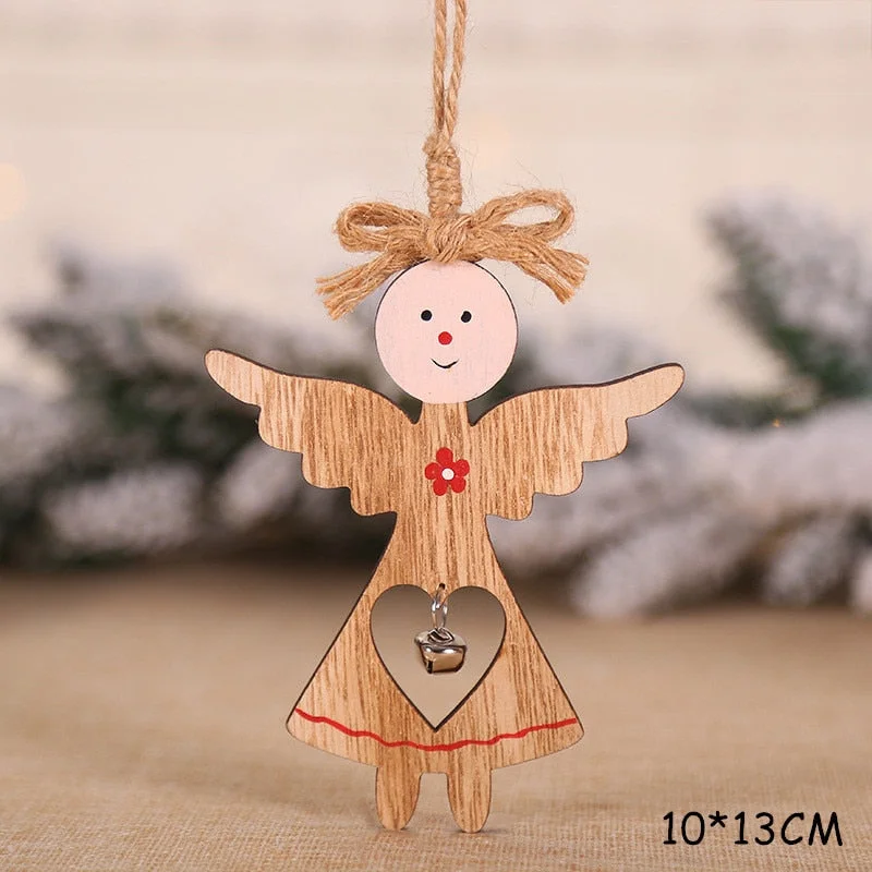 2022 New Year Xmas Elk Wood Craft Christmas Tree Ornament Noel Christmas Decoration for Home Wooden Pendant Navidad 2021 Gift