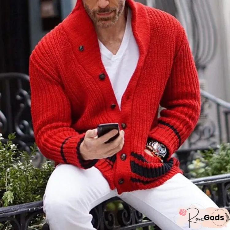 Casual Solid Color Half-Turtleneck Button Sweater Men