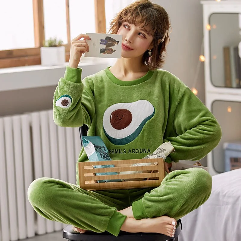 Pajamas Set Flannel Warm Homewear Women Winter Sleepwear  Plush Pyjamas Girls Cartoon Nightgown Pijamas Mujer Home Suits Pjs
