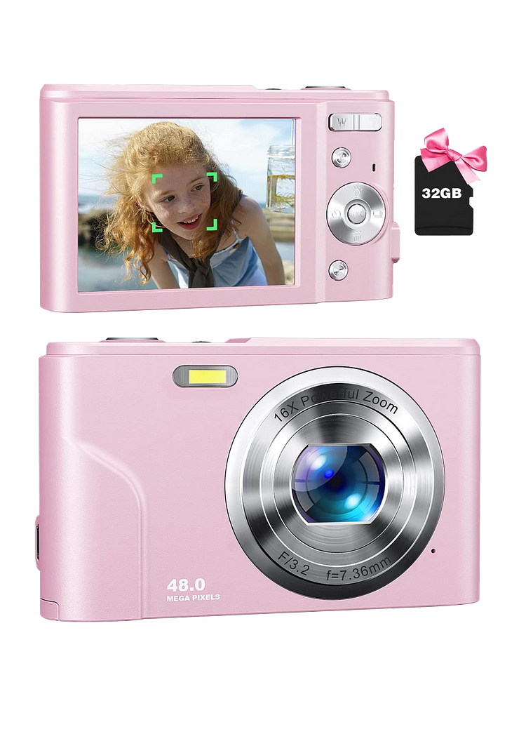 pink camera with flip screen