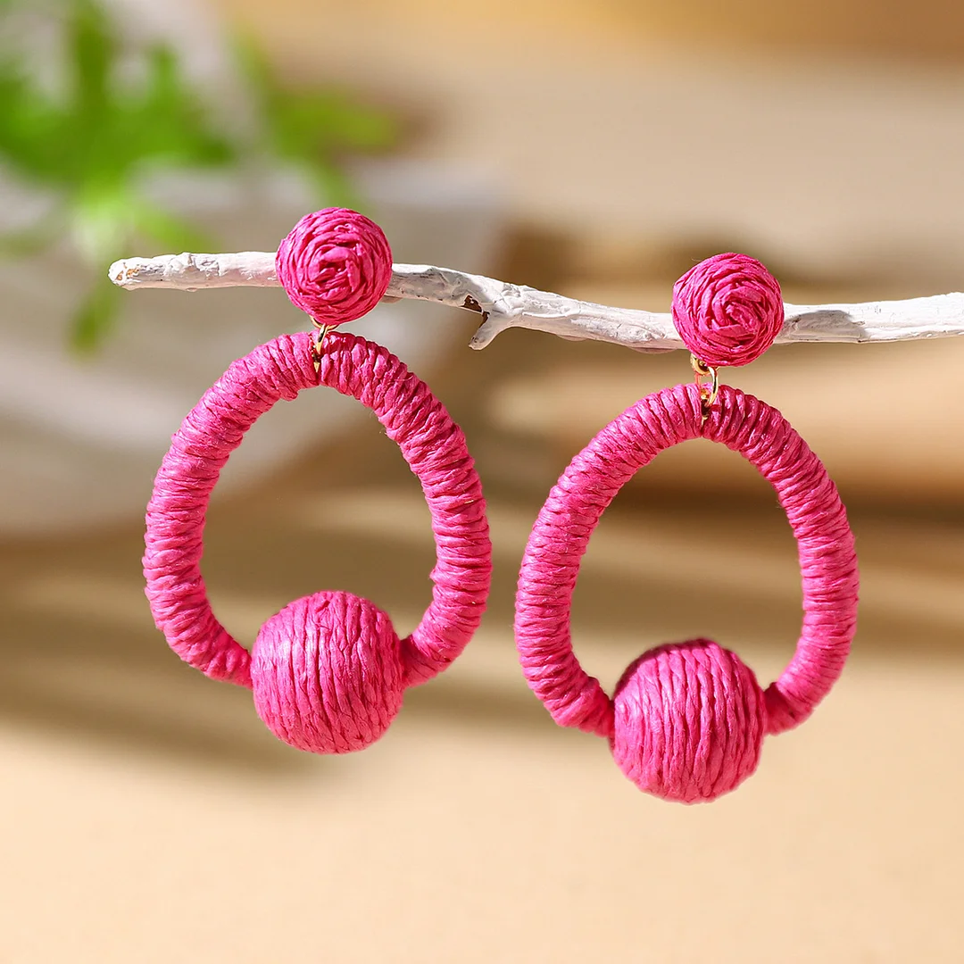 Women's Holiday Bohemian Style Raffia Hand-woven Earrings
